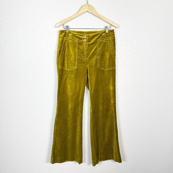 Maeve Anthropologie Women’s Naomi Chartreuse Velvet Trouser Pants Size 8 - Picture 2 of 15